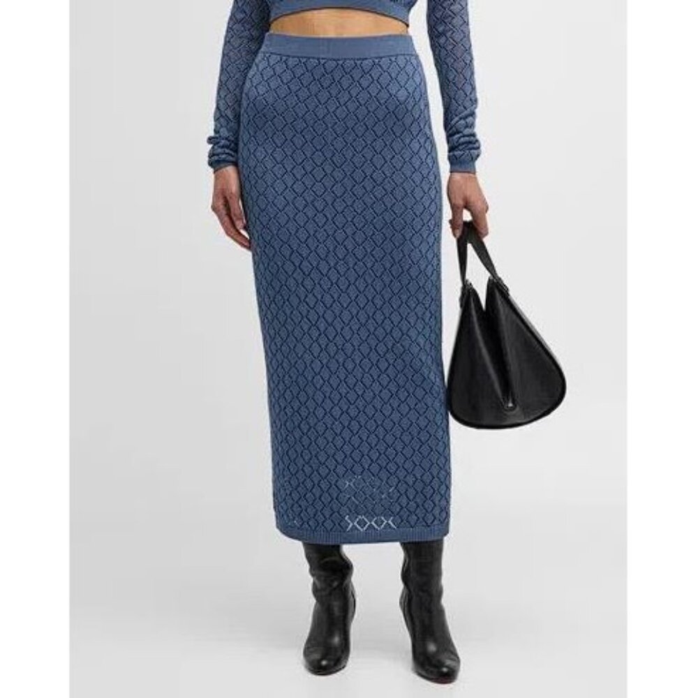 A.L.C Women's Addison Pointelle Knit Skirt Size XS In Steel Blue